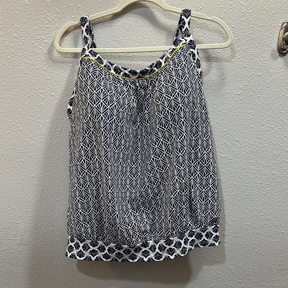 Lands End blouson tankini top 14DDD blue white